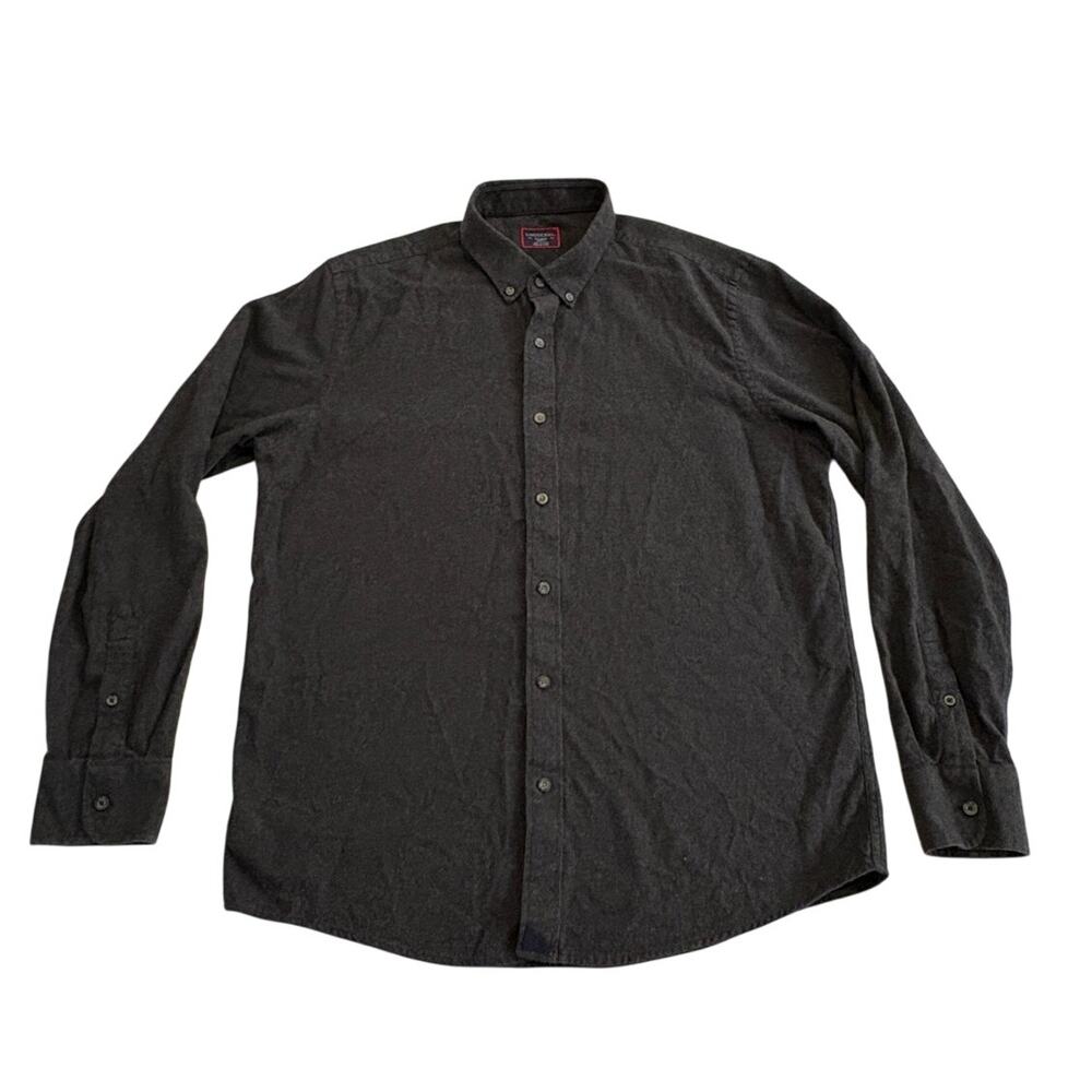 UNTUCKit Long Sleeve Button Down Dark Gray Flannel Mens XL Slim Fit 100& Cotton